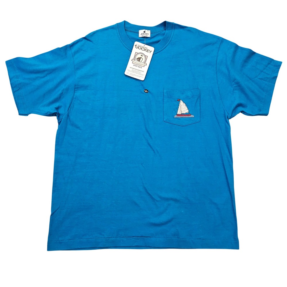 Vintage 1991 Jockey Sport Knits Sailboat Pocket T-Shirt Blue XL Made in USA NWT